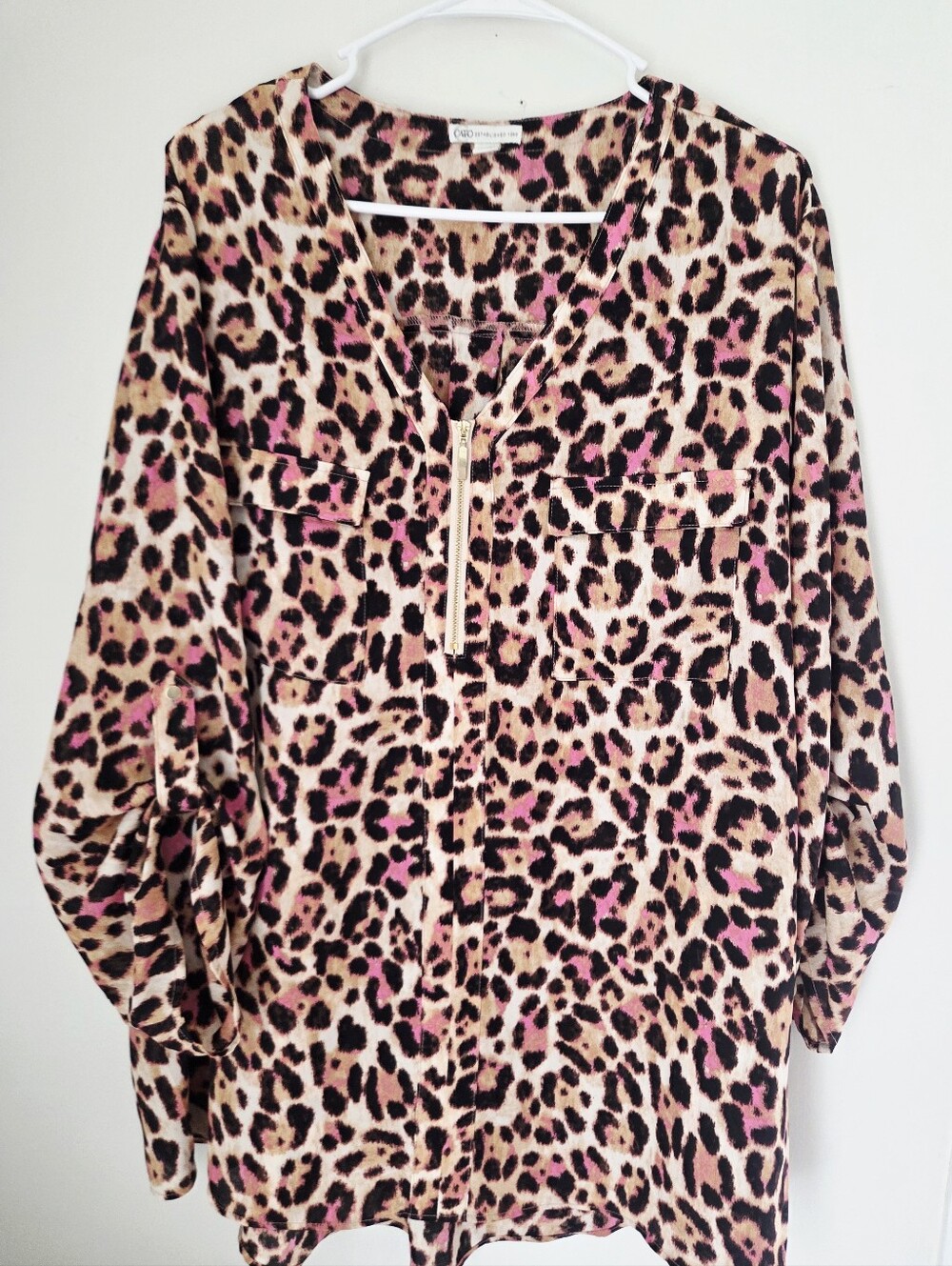 Cato Pink & Tan Leopard Print Top
